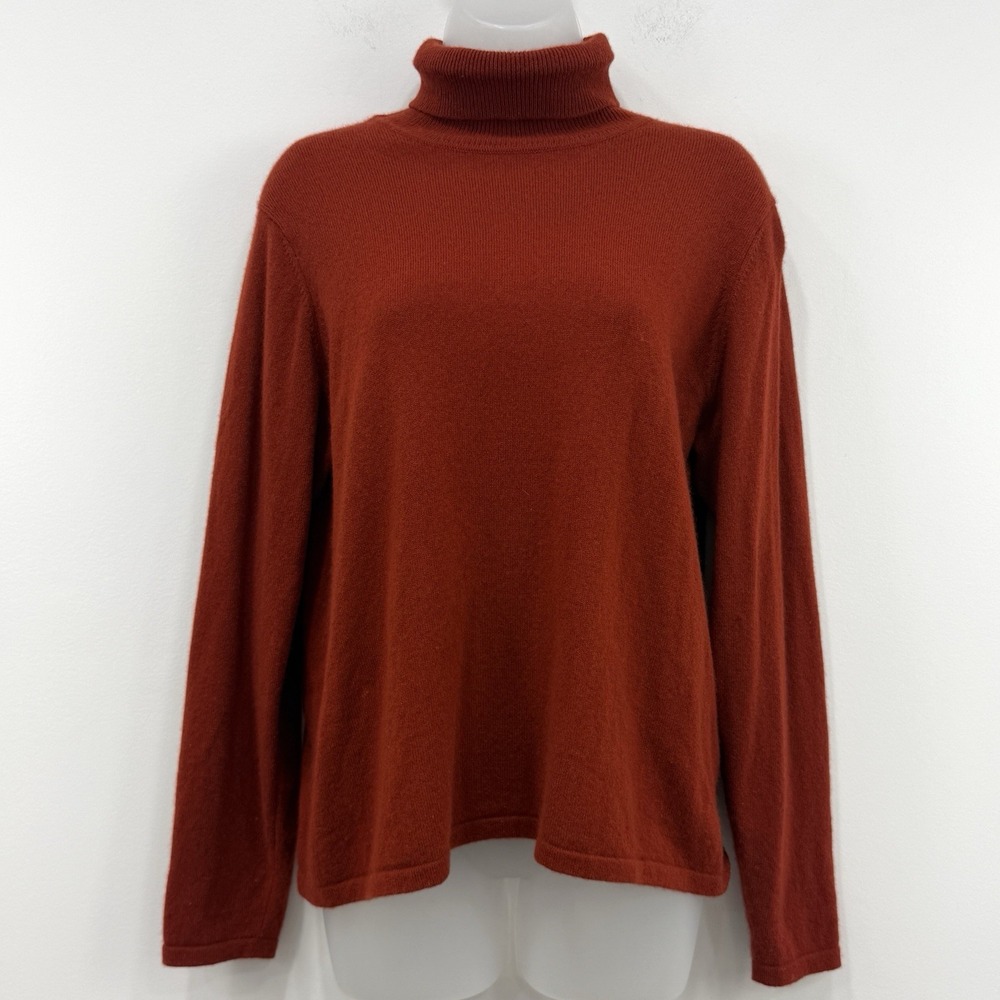 Orvis 100% Cashmere Sweater Womens M Rust Turtleneck Quiet Luxury Old Money